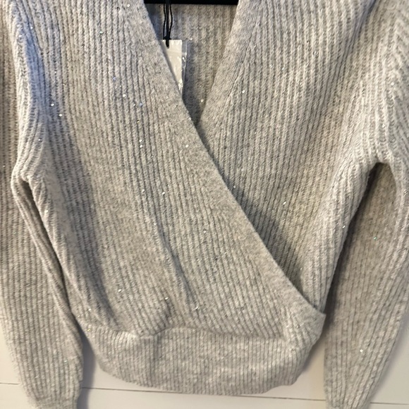 NWT SP MICHAEL STARS Laurel grey sparkle detail woman surplice Wrap rib sweater - Picture 4 of 16